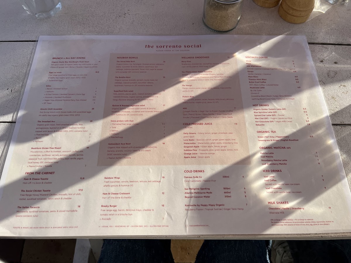 The Sorrento Social Cafe Photo Menu 1