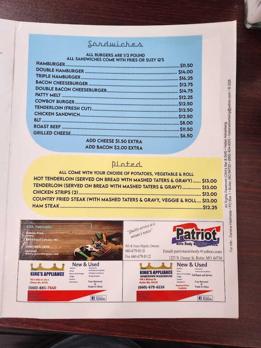 Clint’s Bar and Grill Photo Menu 1