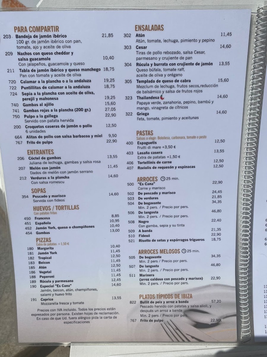 Restaurante Es Cana Photo Menu 2