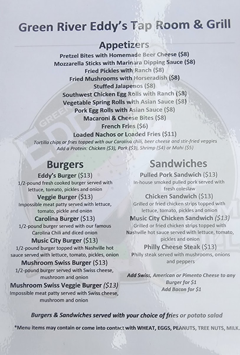 Green River Eddy's Tap Room & Grill Photo Menu 1