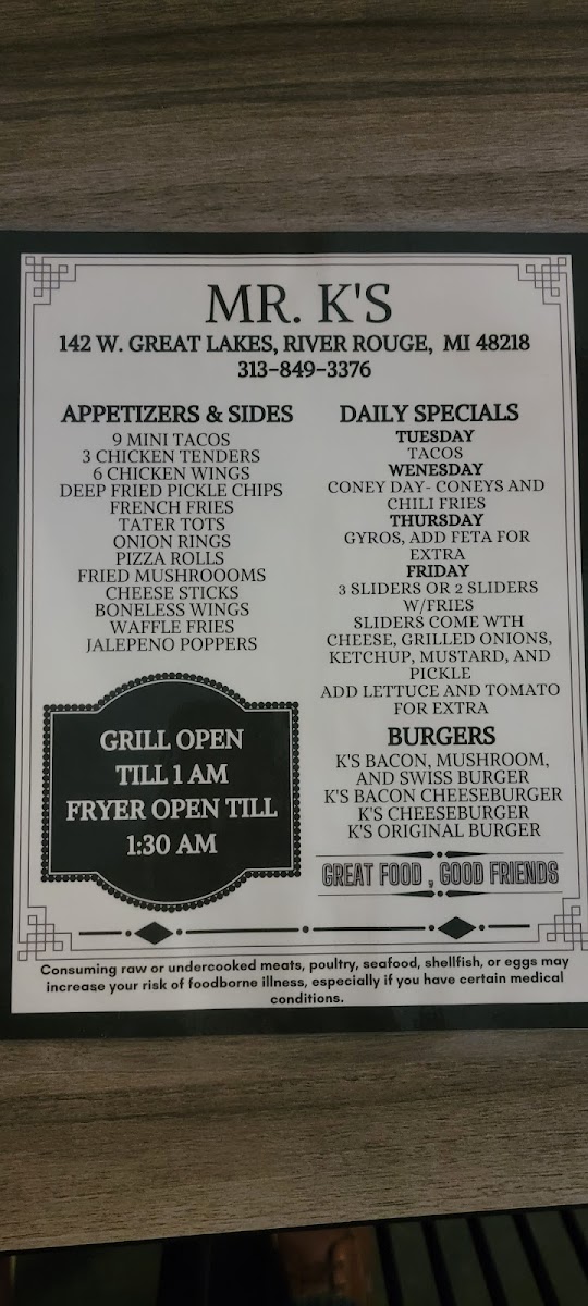Mr K's Saloon Photo Menu 1