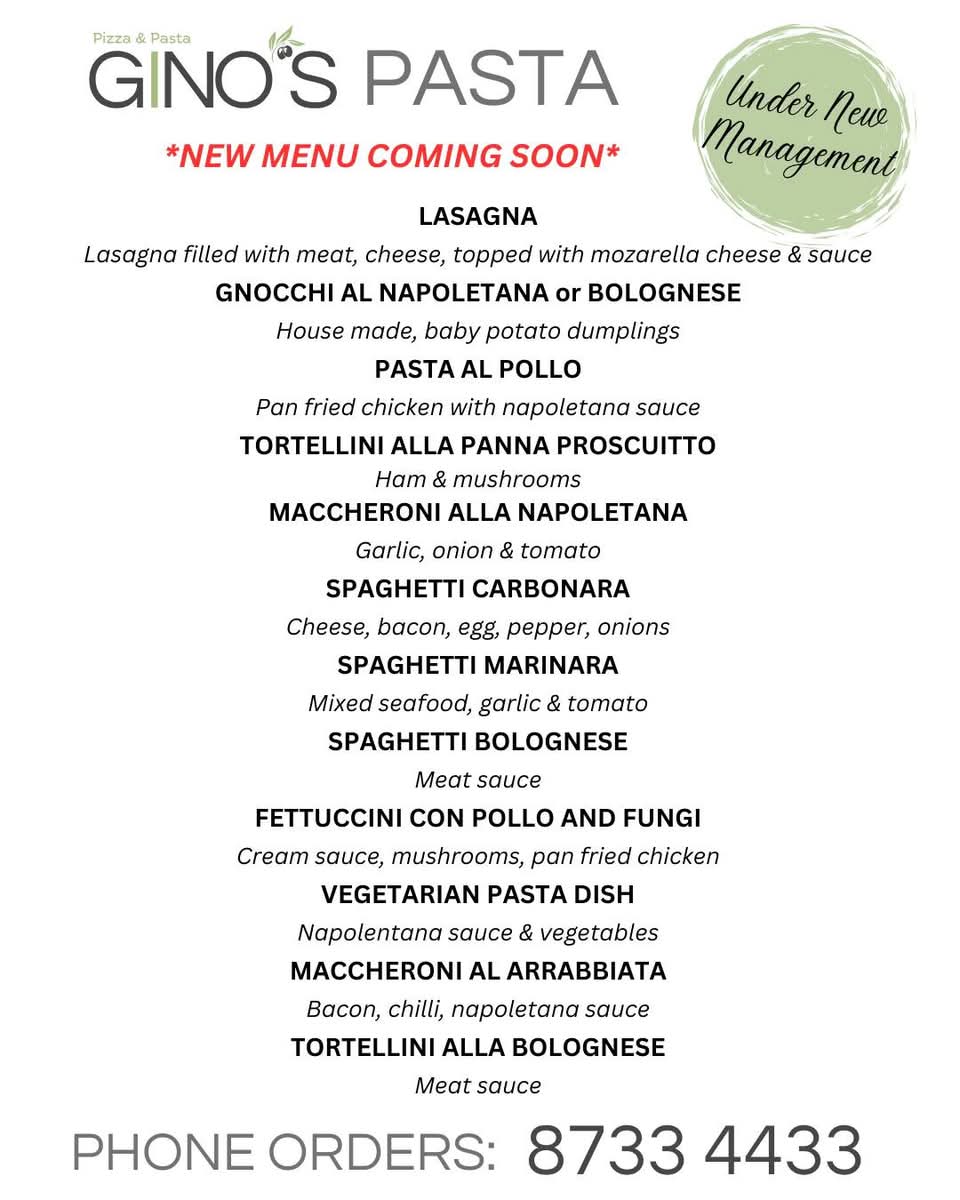 Gino's Pizza & Pasta - Millicent Photo Menu 3