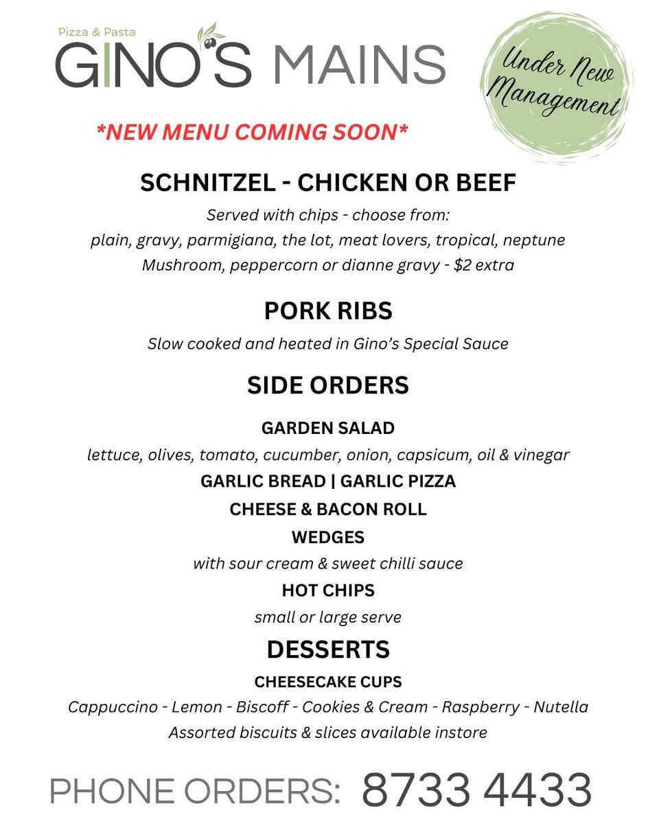Gino's Pizza & Pasta - Millicent Photo Menu 4