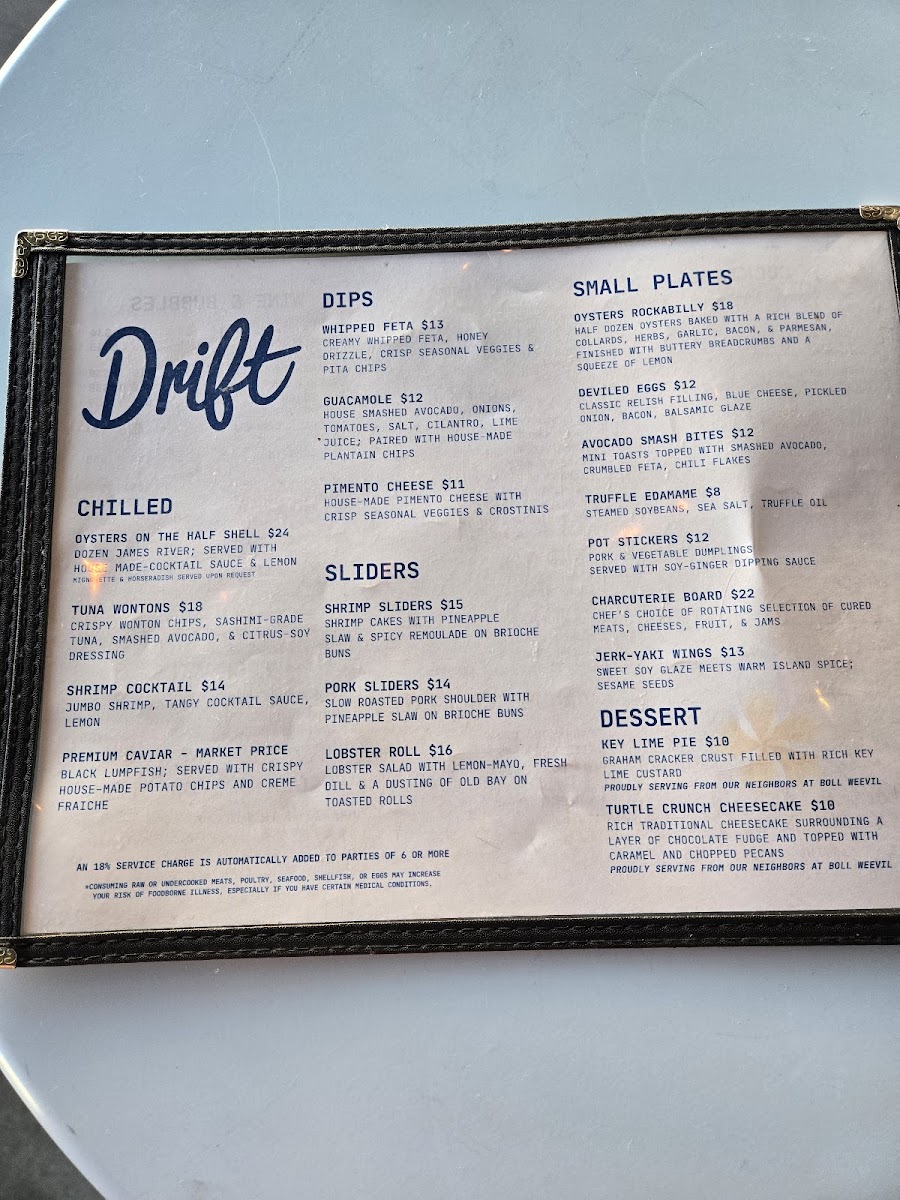 Drift Raw Bar Photo Menu 1