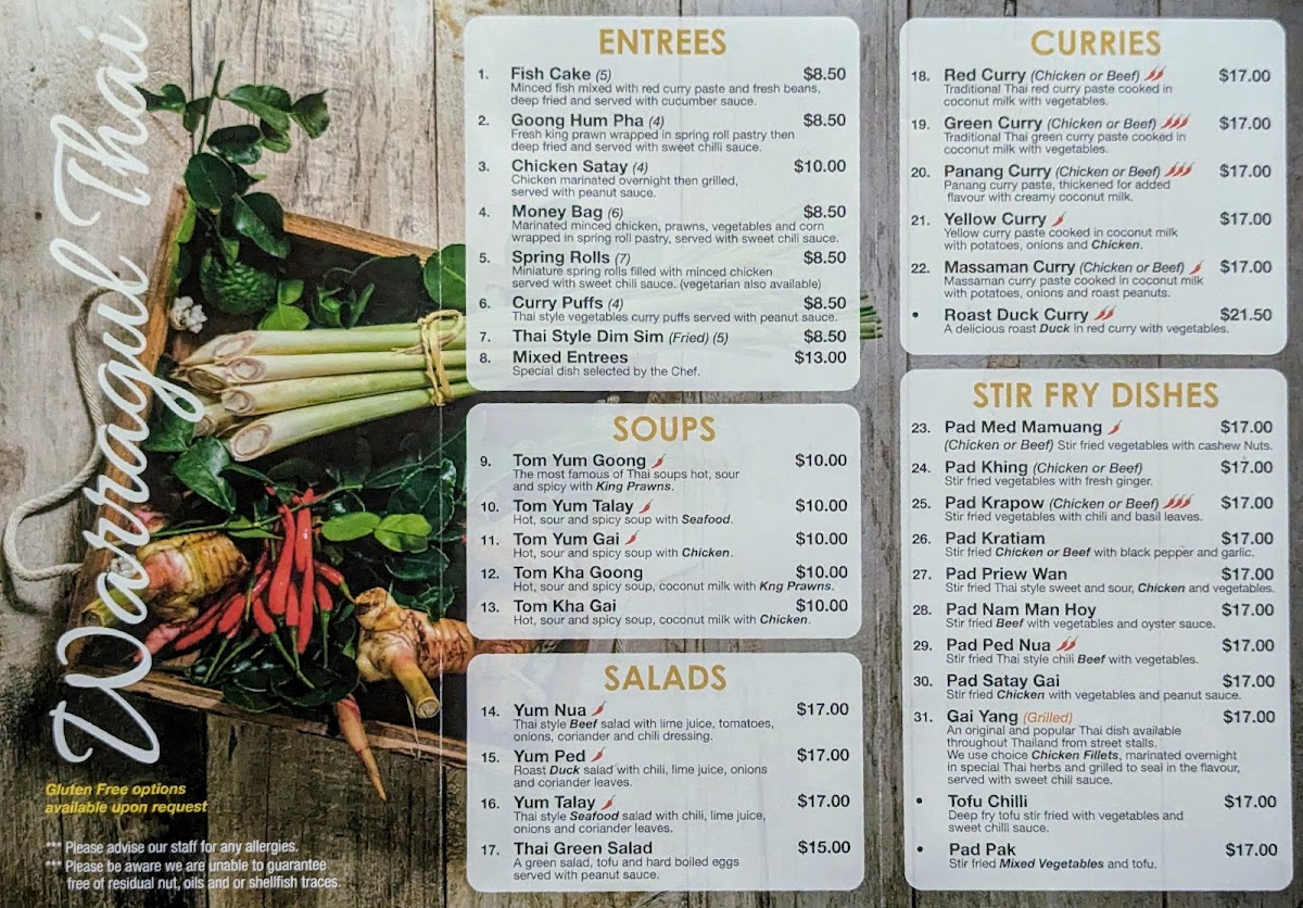 Warragul Thai Restaurant Photo Menu 1