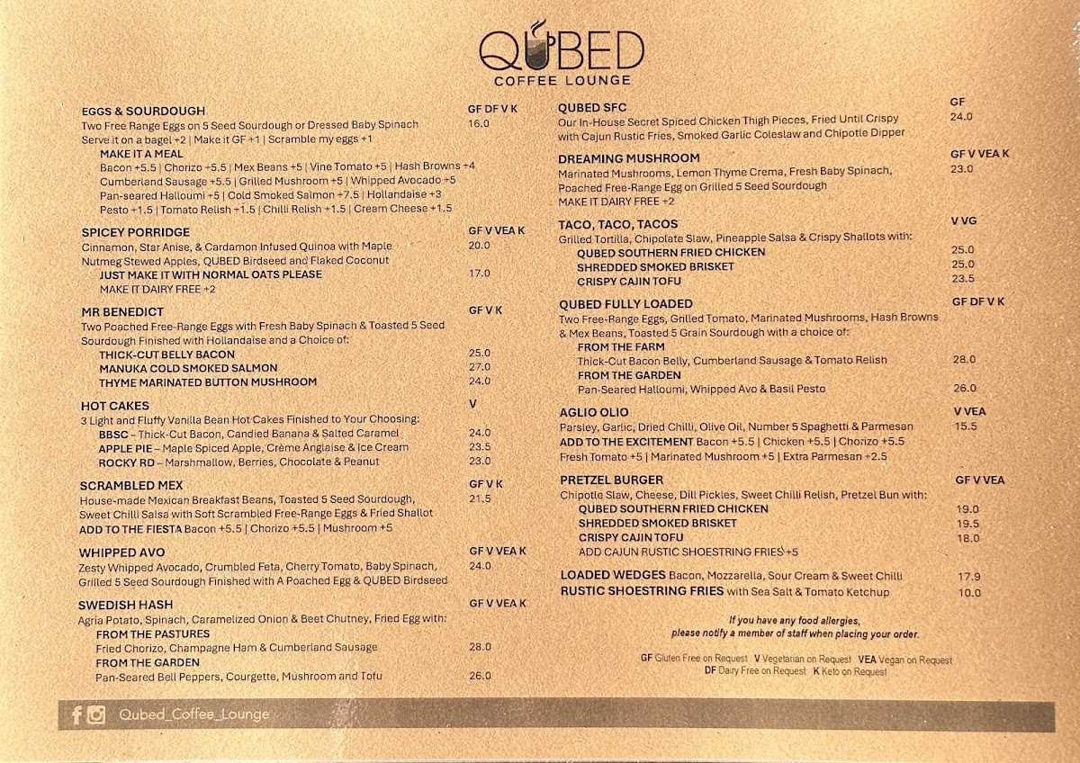 Qubed Coffee Lounge Photo Menu 1