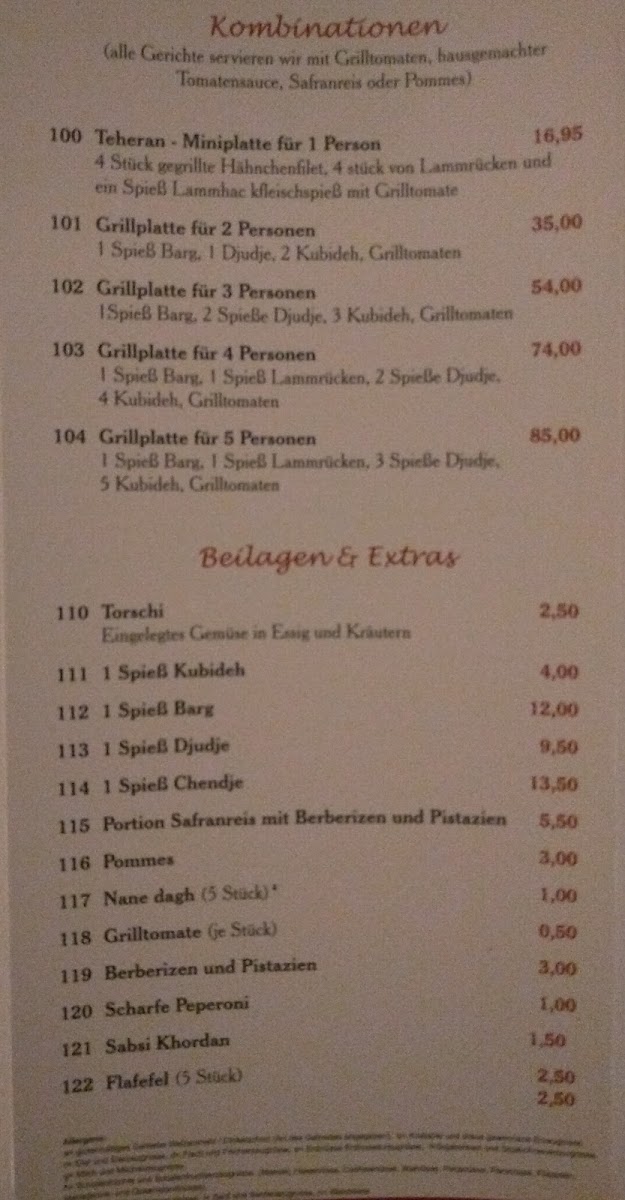 Teheran Restaurant Photo Menu 8