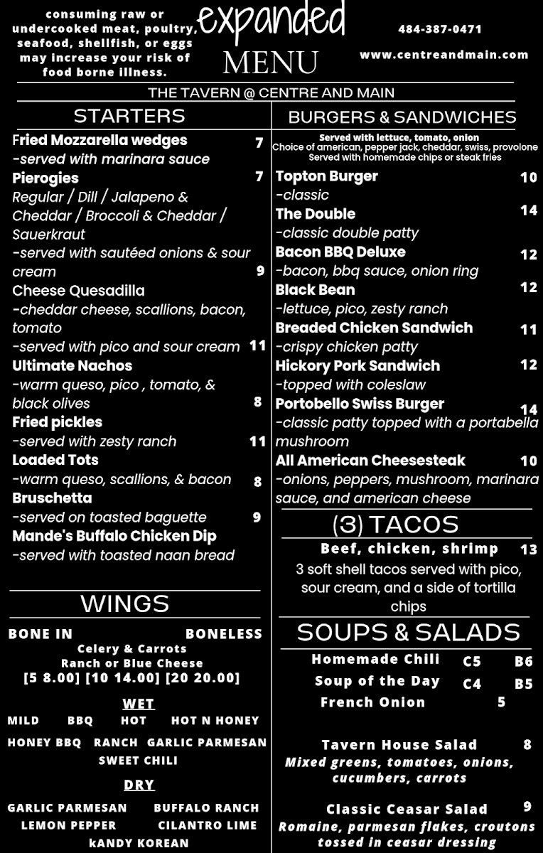 The Tavern @ Centre and Main Photo Menu 1