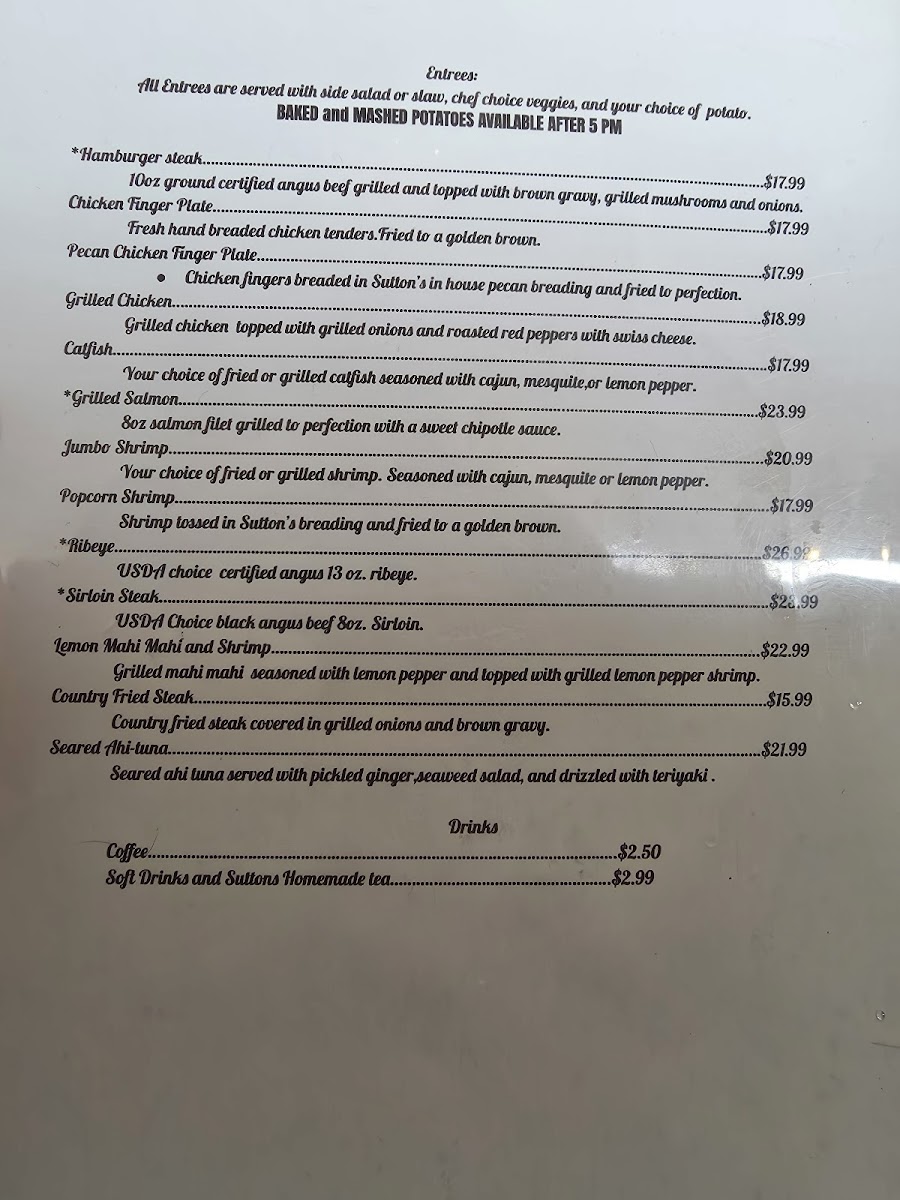 Sutton's American Grill Photo Menu 1