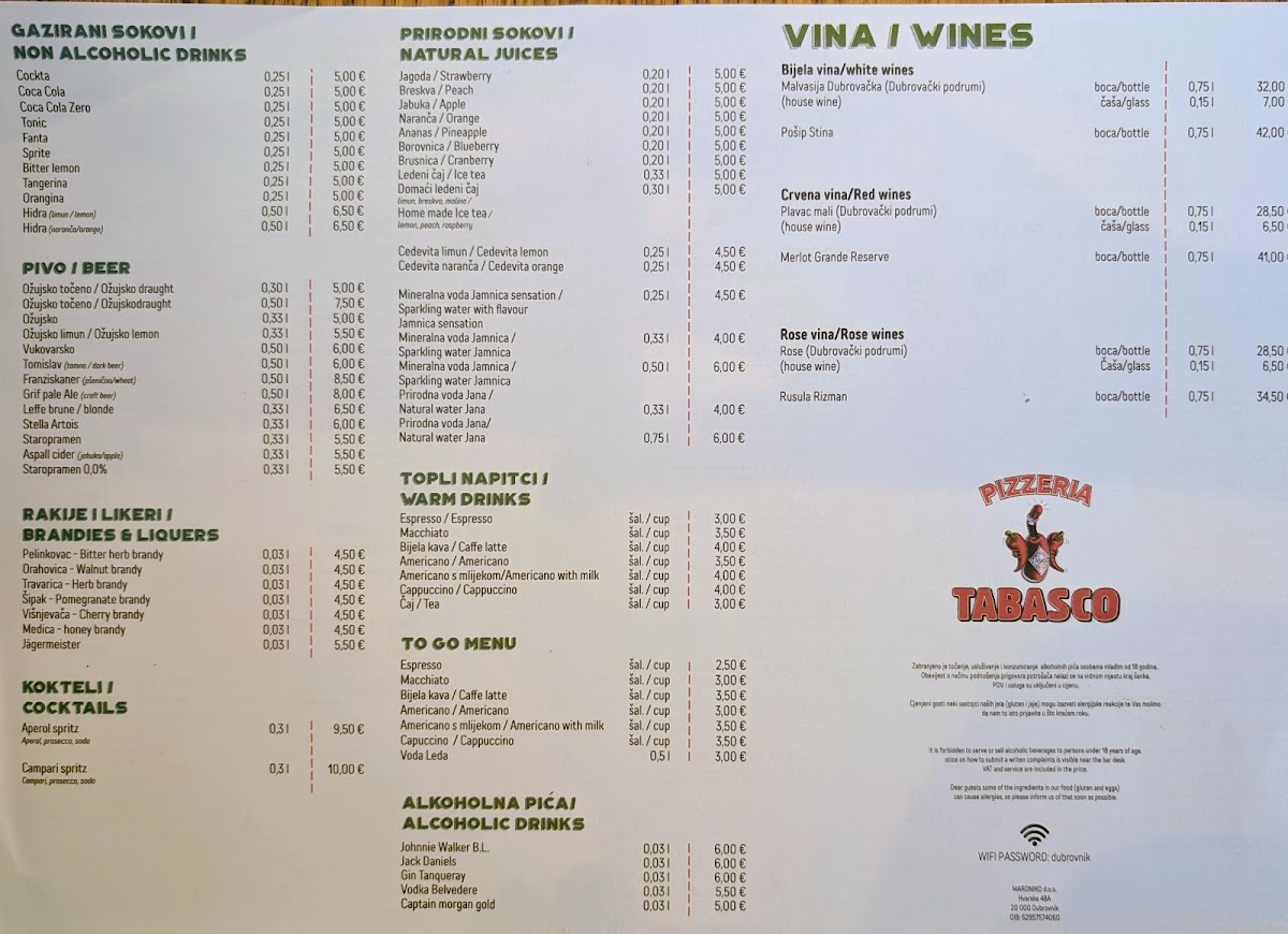 Pizzeria Tabasco Photo Menu 2