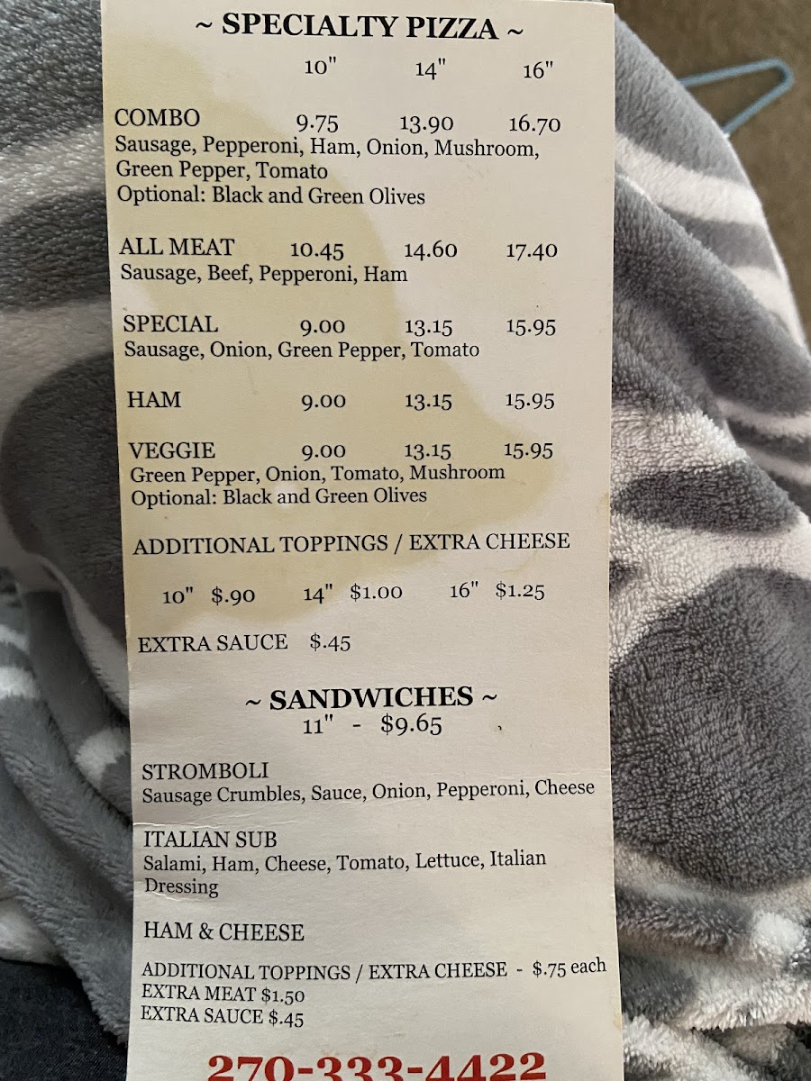 Sam's Una Pizza Sturgis, KY Photo Menu 2