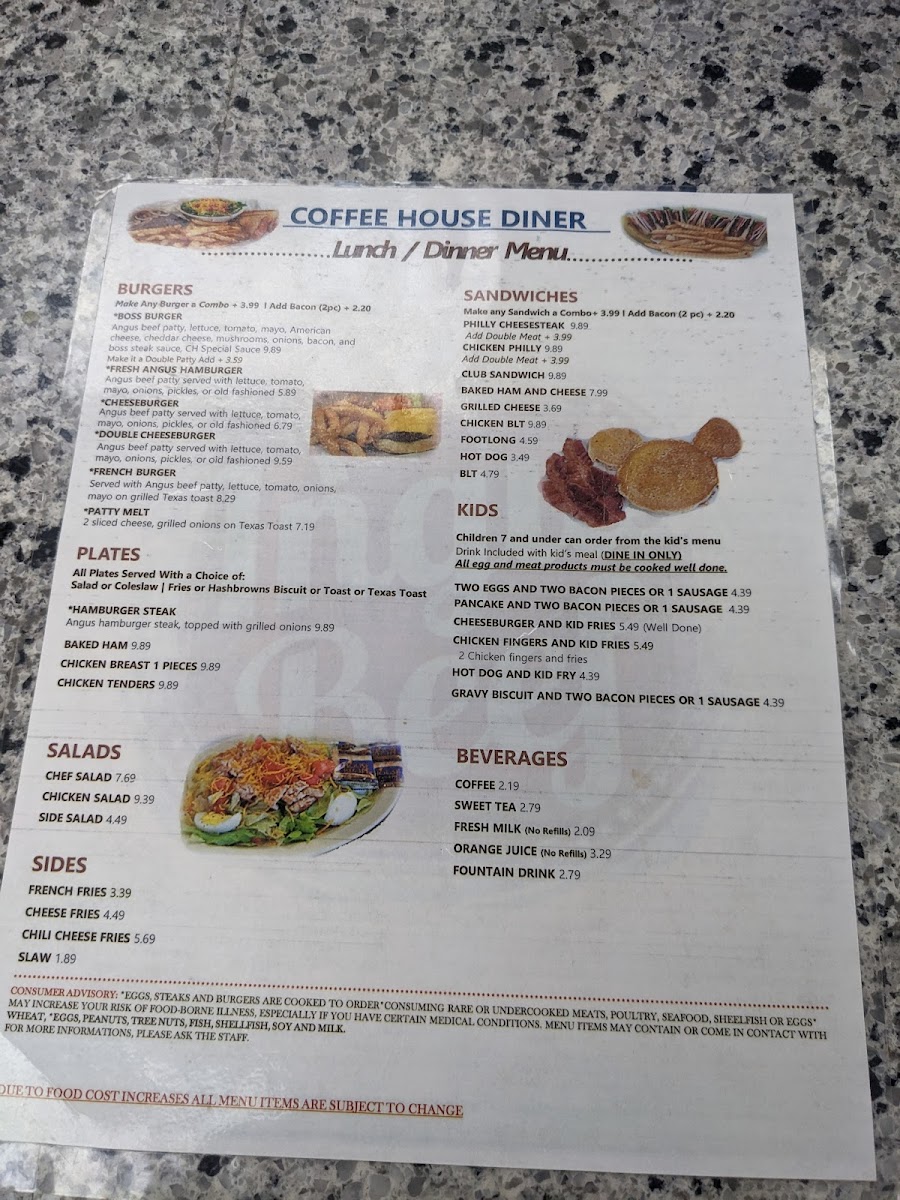 Coffee House Diner Photo Menu 1