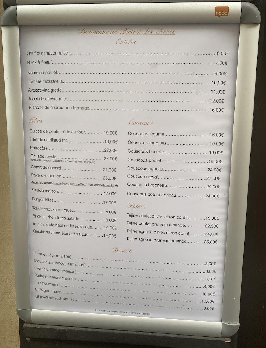 Bistrot des Ternes Photo Menu 1