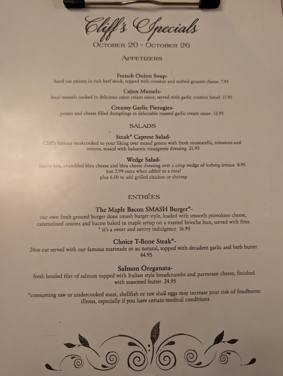 Cliff's Elbow Room Photo Menu 1