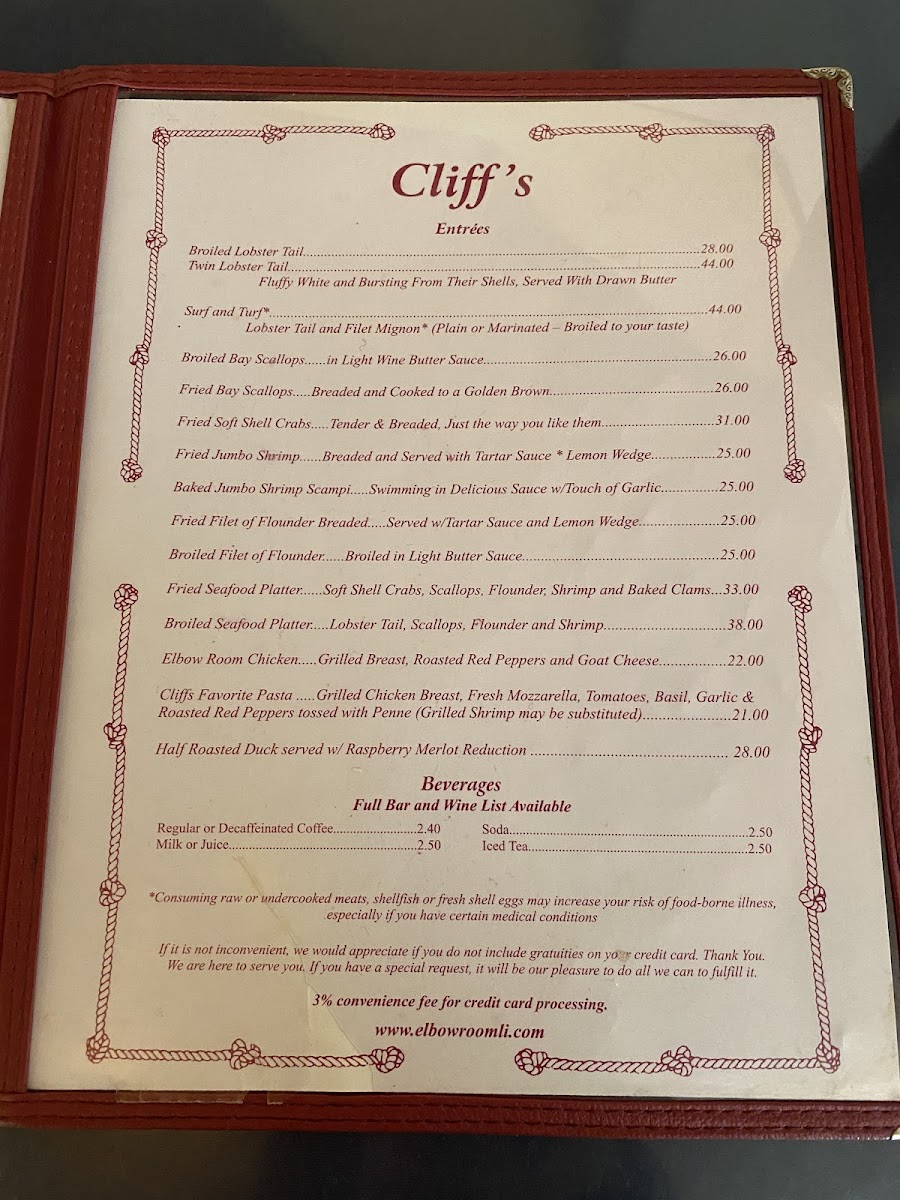Cliff's Elbow Room Photo Menu 3