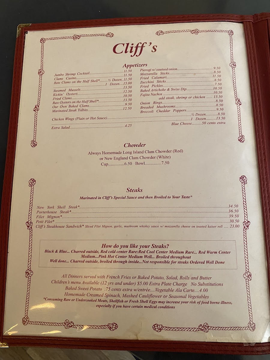 Cliff's Elbow Room Photo Menu 5
