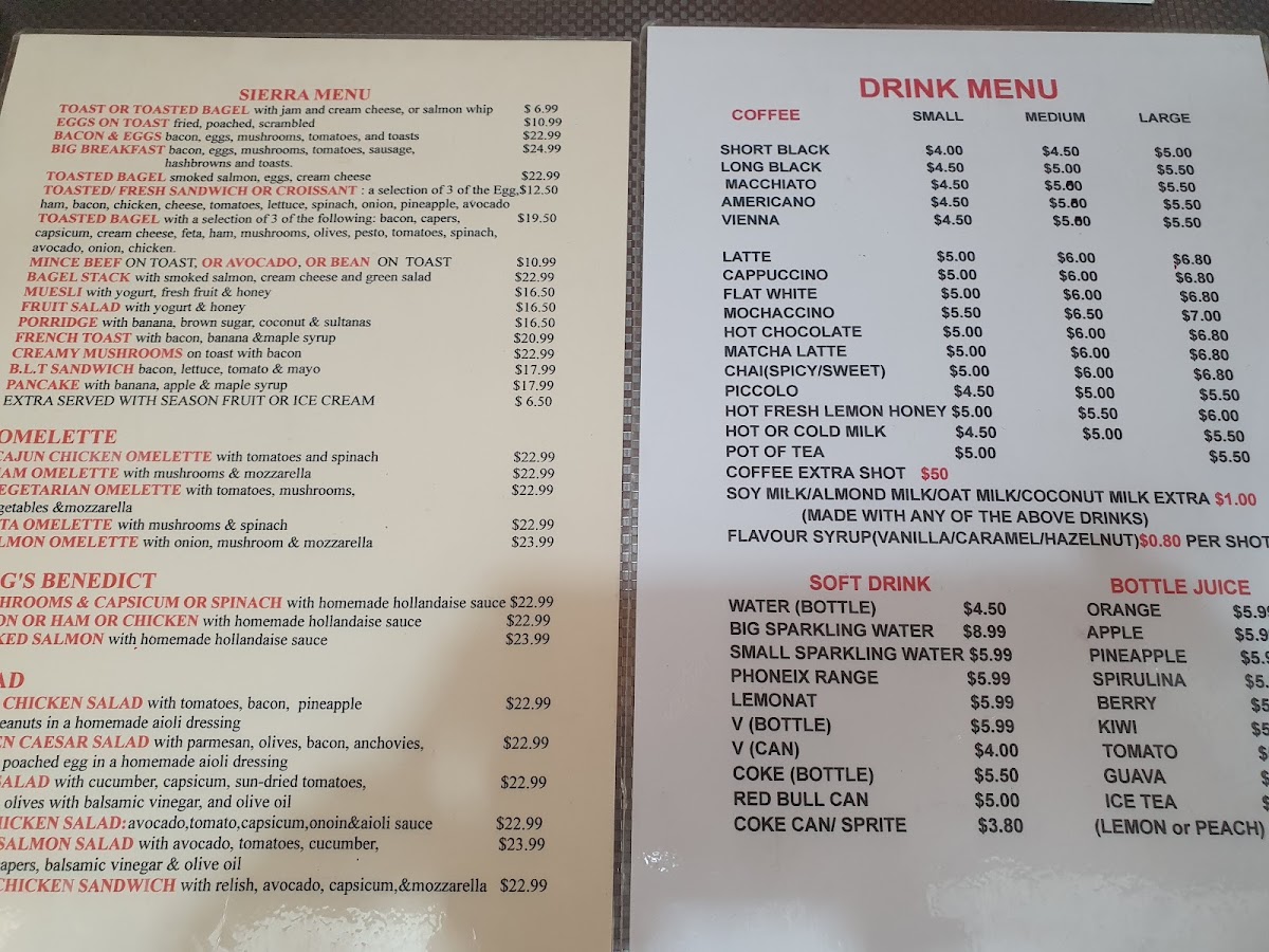 Sierra Café Lorne Street Photo Menu 1
