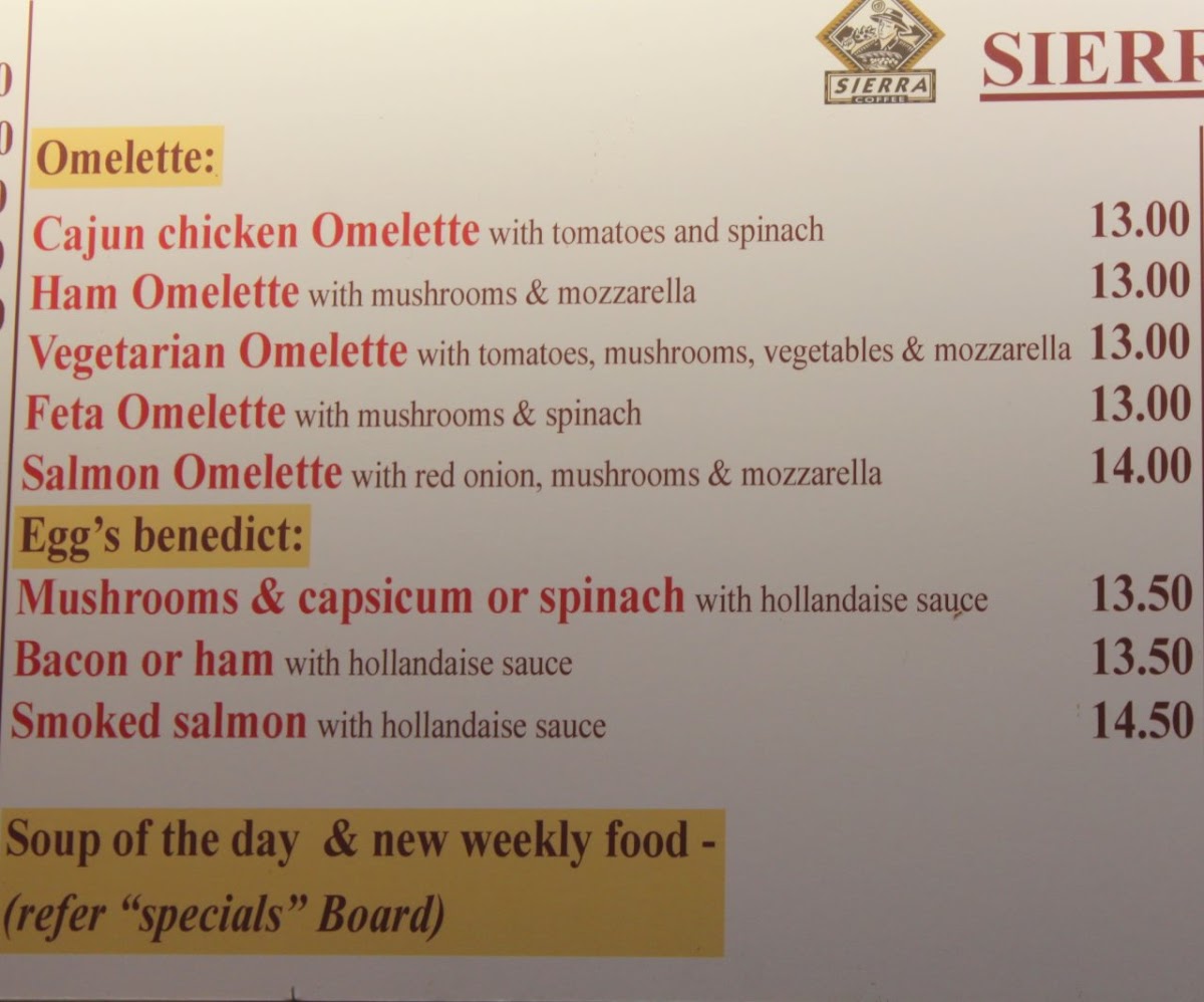 Sierra Café Lorne Street Photo Menu 3