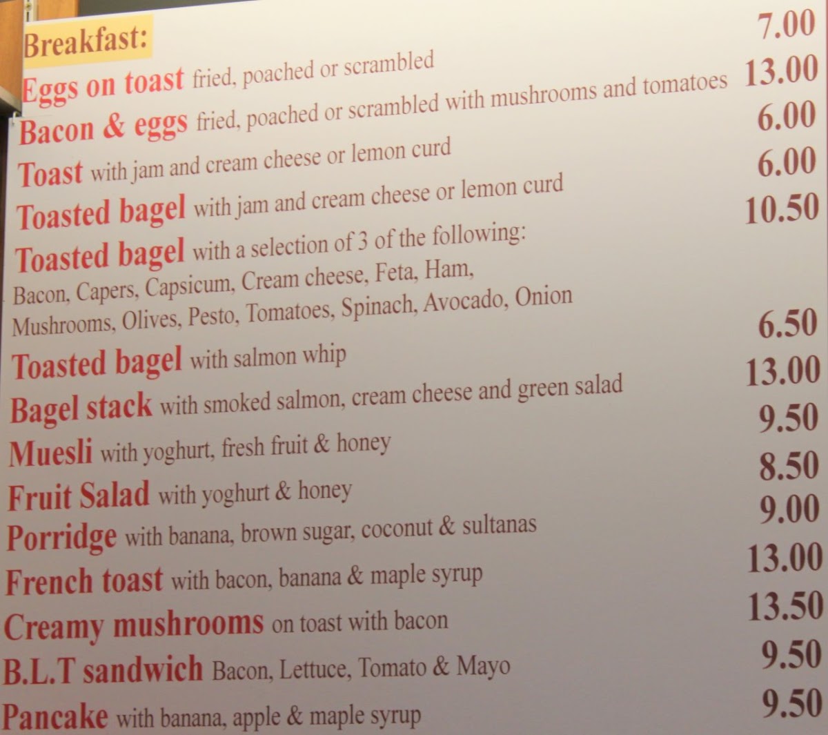 Sierra Café Lorne Street Photo Menu 5