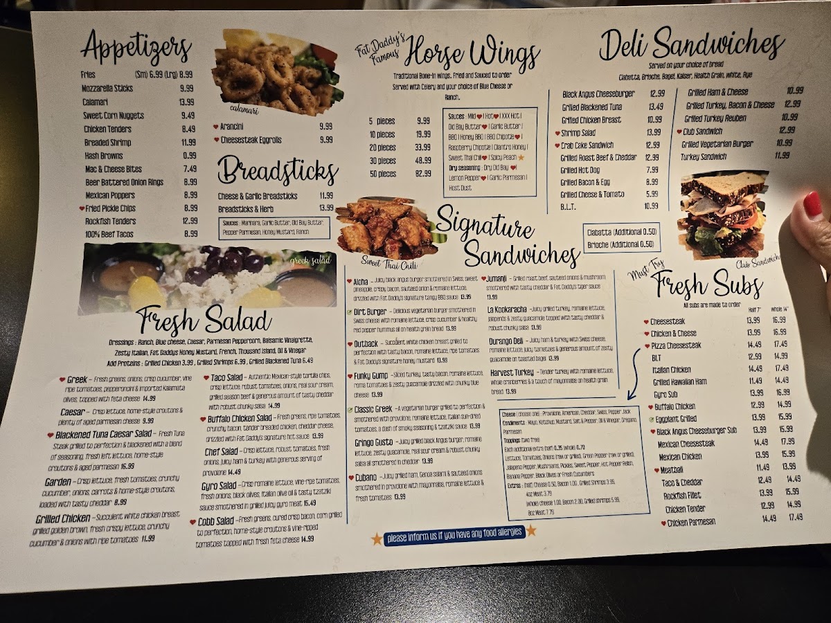 Fat Daddy's Subs Pizza Wings Photo Menu 1