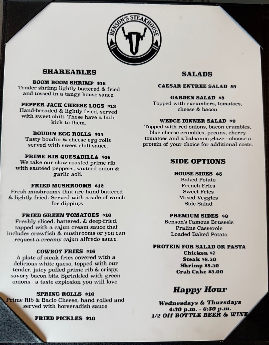 Benson’s Steakhouse Photo Menu 2