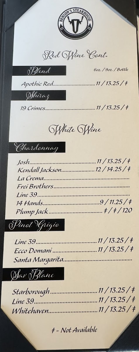 Benson’s Steakhouse Photo Menu 3