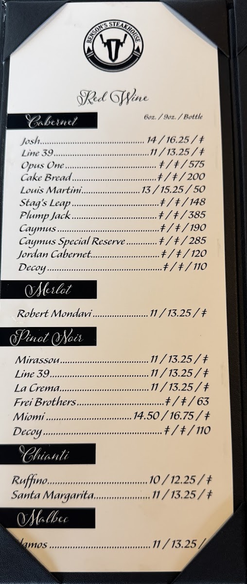 Benson’s Steakhouse Photo Menu 4