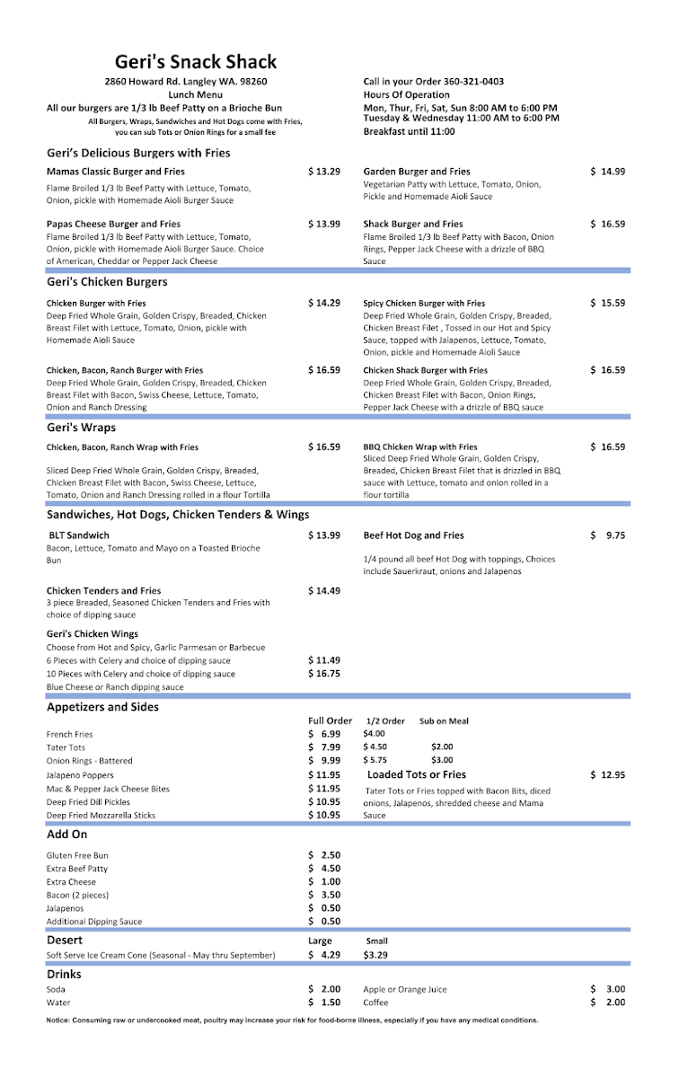 Geri's Snack Shack Photo Menu 2