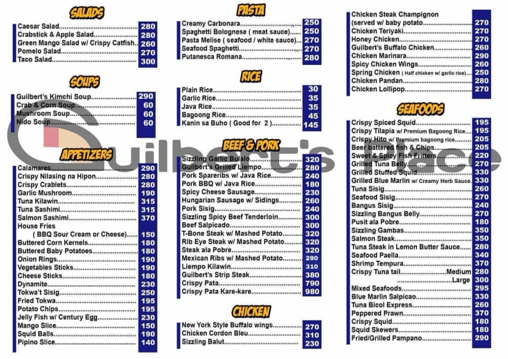 Guilbert's Place Baliuag Photo Menu 1