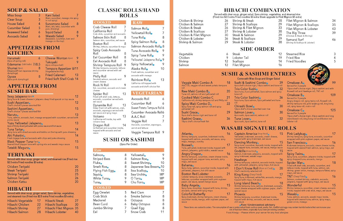 Wasabi Hibachi Sushi Bar Photo Menu 1