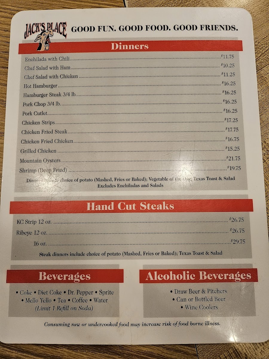 Jack's Place Photo Menu 1