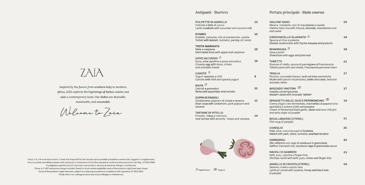 ZAÏA Restaurant Milano Photo Menu 2