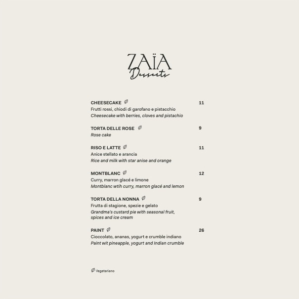 ZAÏA Restaurant Milano Photo Menu 4