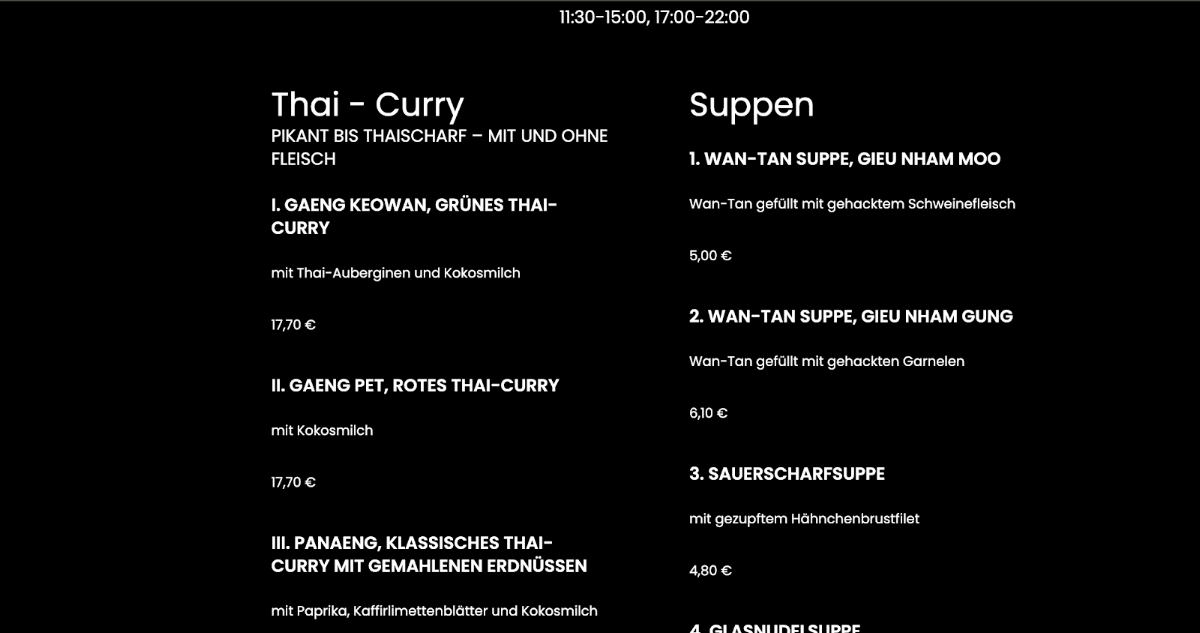 Thai Restaurant Elephant Photo Menu 1