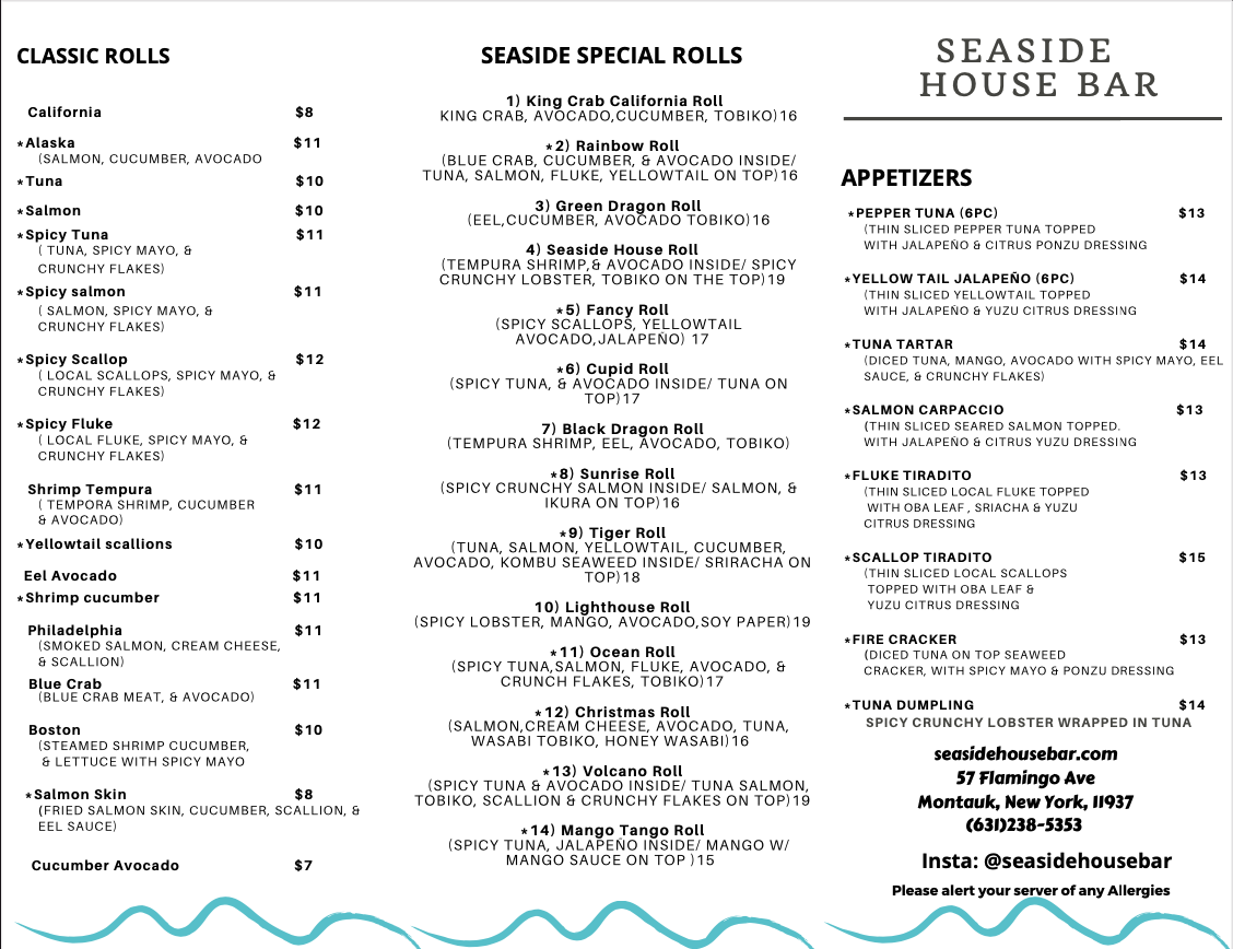 Montauk Seaside House sushi Bar Photo Menu 2
