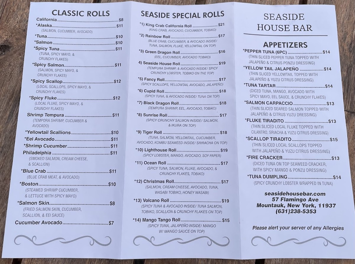 Montauk Seaside House sushi Bar Photo Menu 3