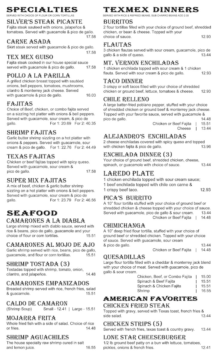 Silver Grill & Cantina Photo Menu 1