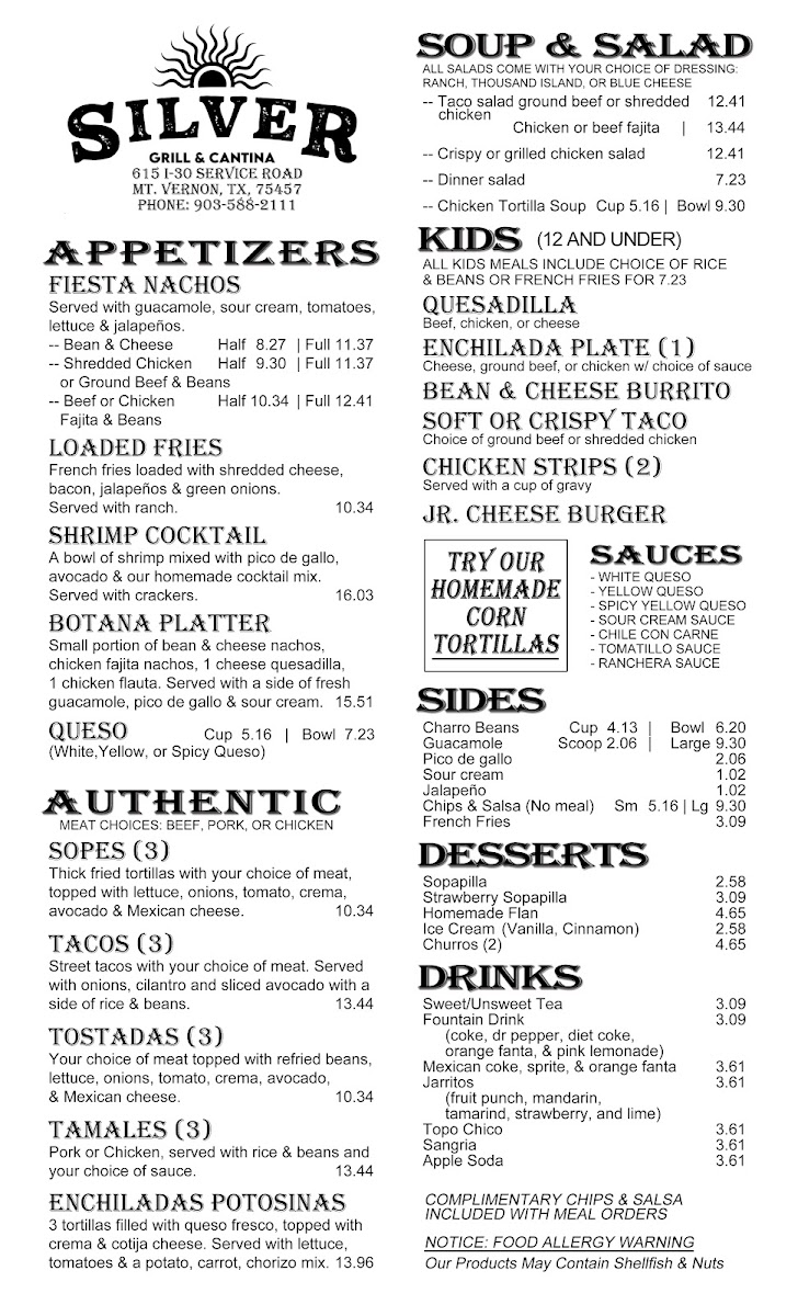 Silver Grill & Cantina Photo Menu 2
