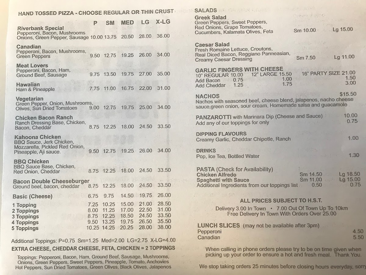 Riverbank Pizza Photo Menu 1