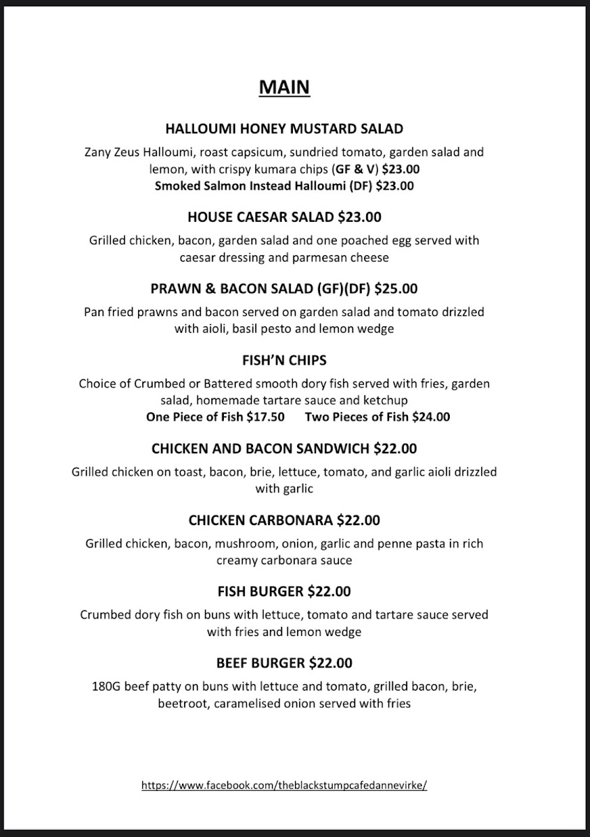 The Black Stump Cafe Photo Menu 1