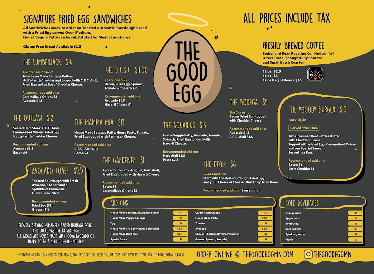 The Good Egg Photo Menu 1