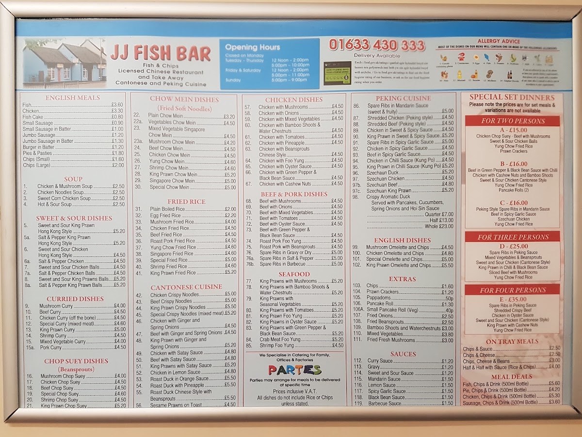 J J's Fish Bar and Chinese take-away Photo Menu 3