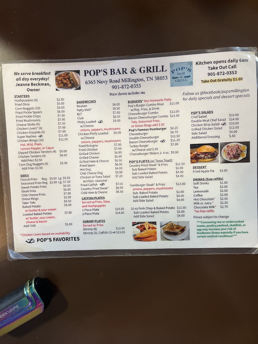 Pops Bar & Grill Millington Photo Menu 2