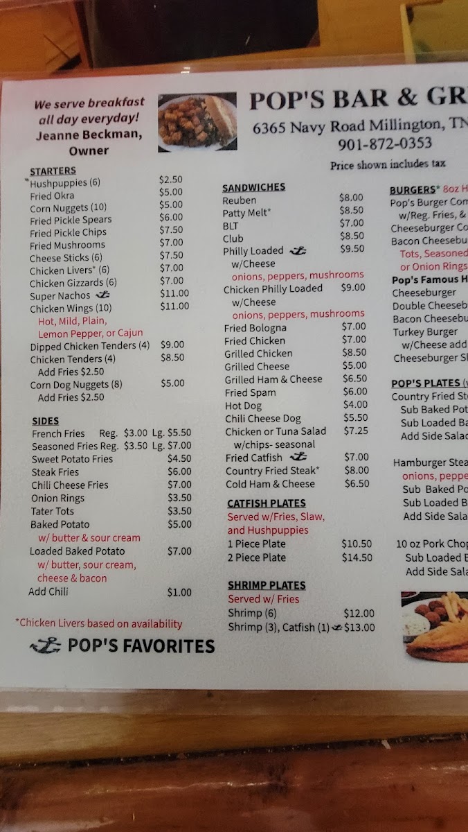 Pops Bar & Grill Millington Photo Menu 3
