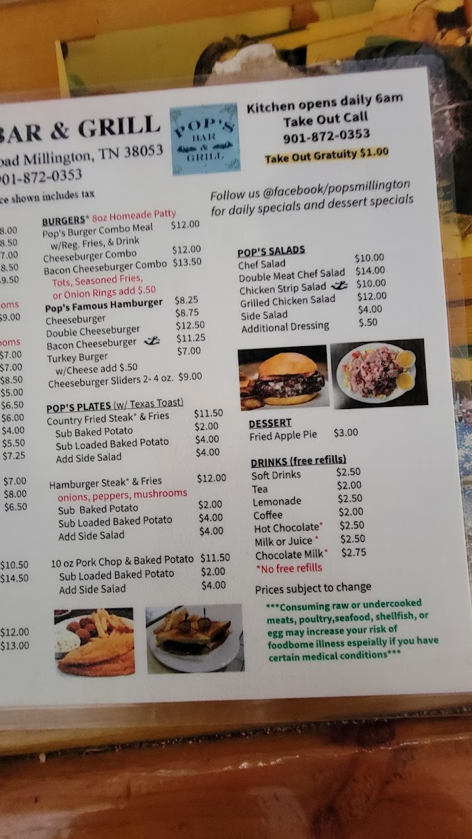 Pops Bar & Grill Millington Photo Menu 7