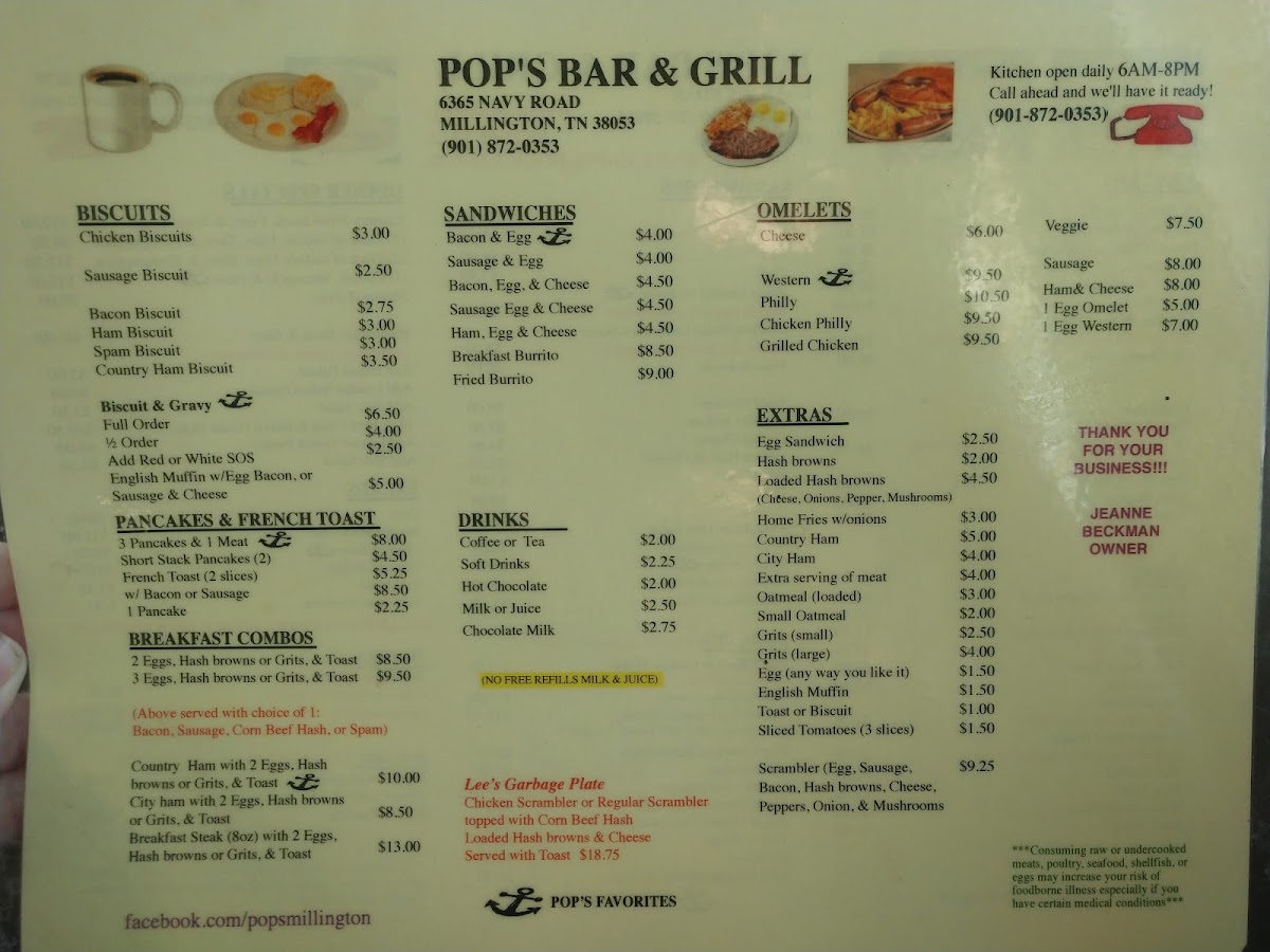 Pops Bar & Grill Millington Photo Menu 8