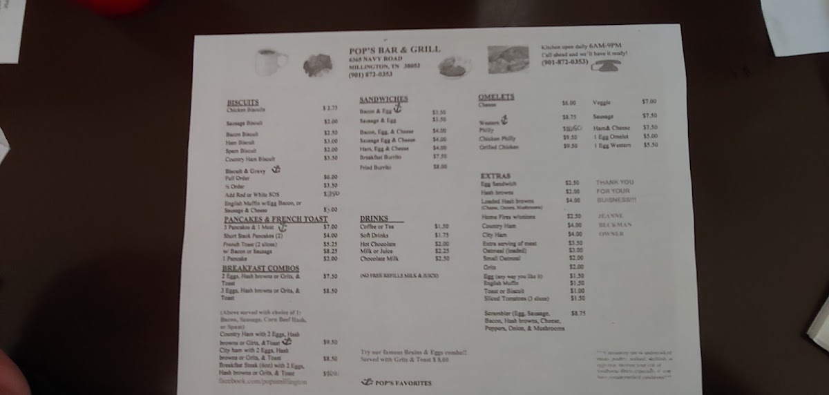 Pops Bar & Grill Millington Photo Menu 9