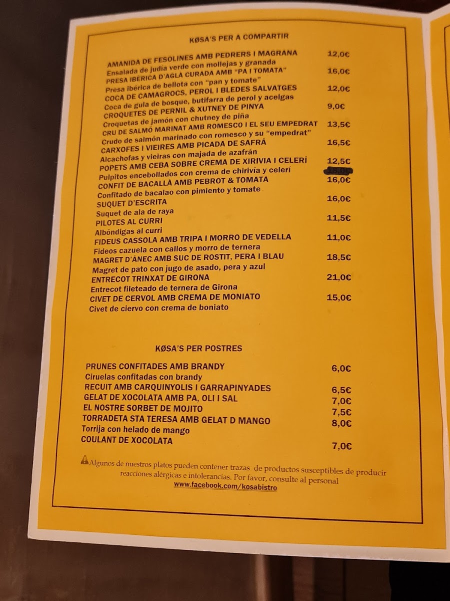 Kosa Bistro Photo Menu 2
