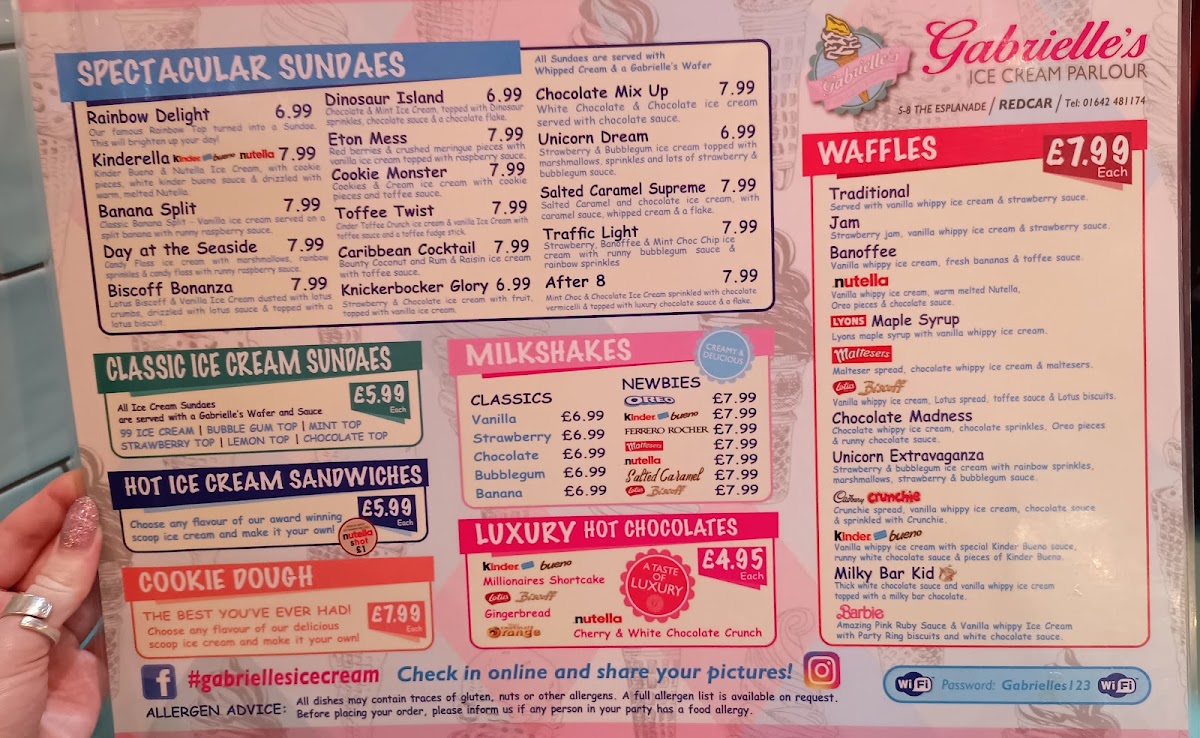 Gabrielle's Ice Cream Parlour Photo Menu 1