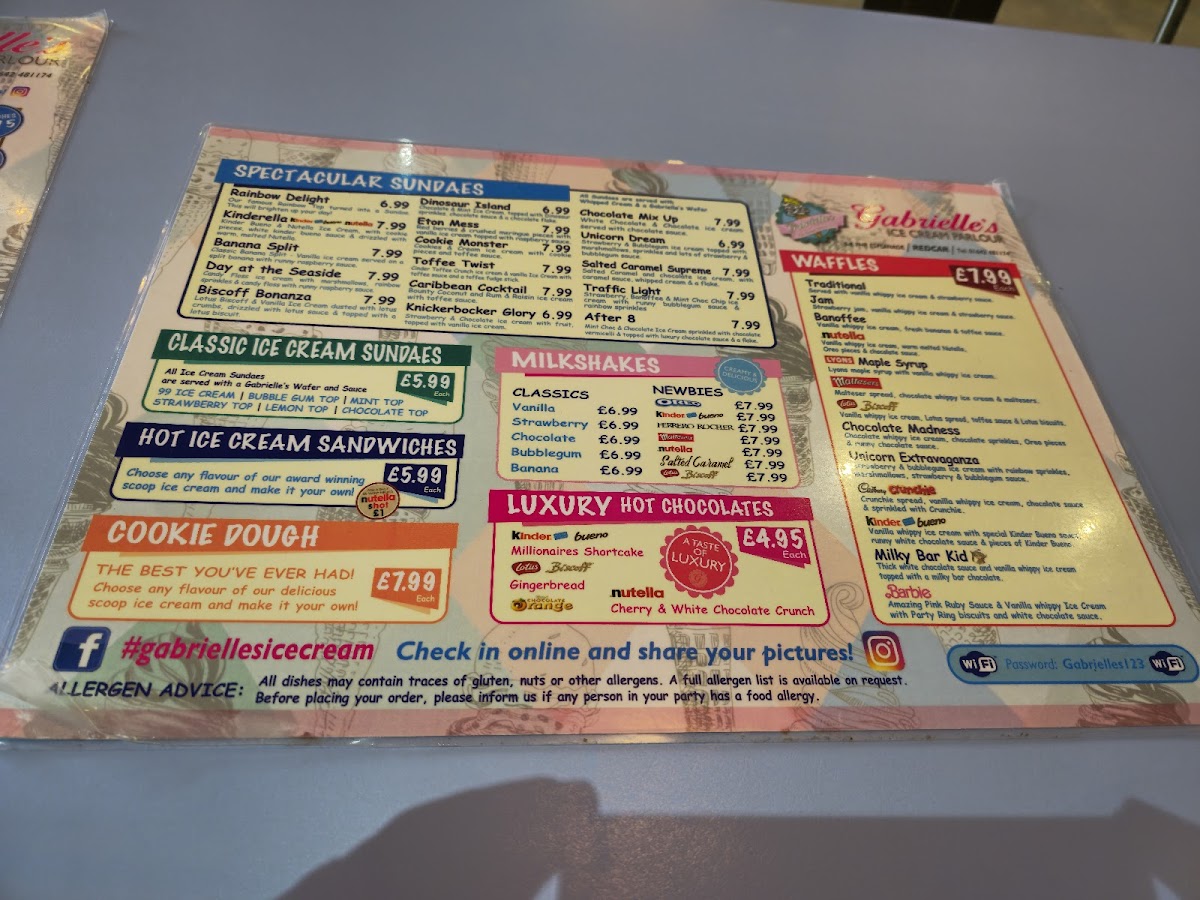 Gabrielle's Ice Cream Parlour Photo Menu 2